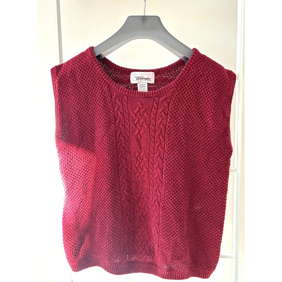 Worthington Sweaters - WORTHINGTON M Red Cable Knit Vest Ramie Cotton Vintage Medium Christmas Festive